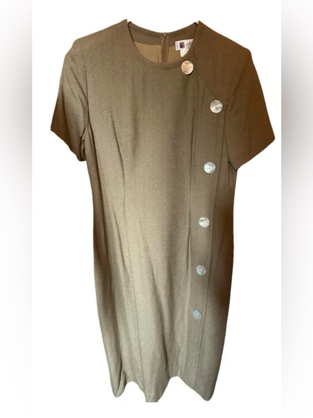 Givenchy Olive Short Sleeve Shift Dress with Side Buttons